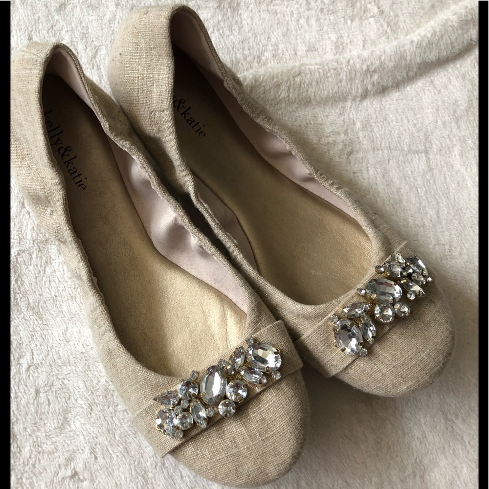 Kelly & Katie Linen Jeweled Flats Size 10